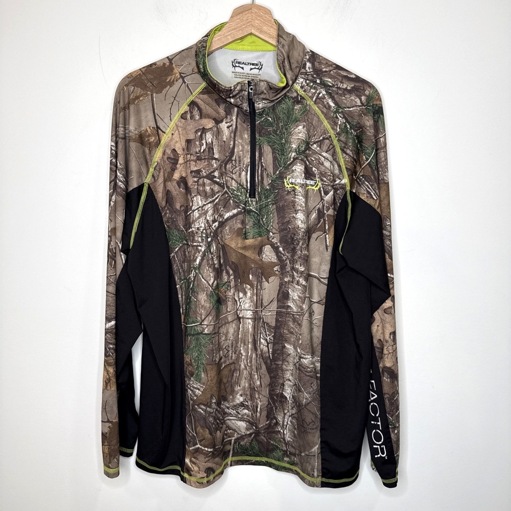 Realtree Camo 3/4 Zip Pullover Mens L Stretch Scent Factor Performance Hunting